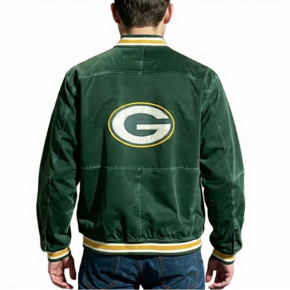 Green Bay Packers Holy Grail Vintage Leather Varsity Suede Jacket Green/Gold Med